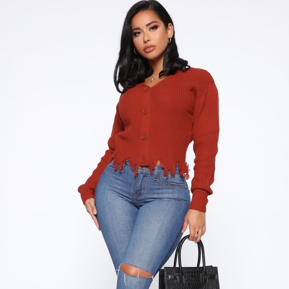 Distressed With You Cardigan- Rust